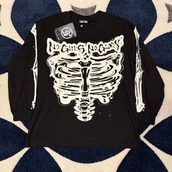 Hellstar No Guts Skeleton Black Longsleeve Shirt Men’s Size Medium or Large